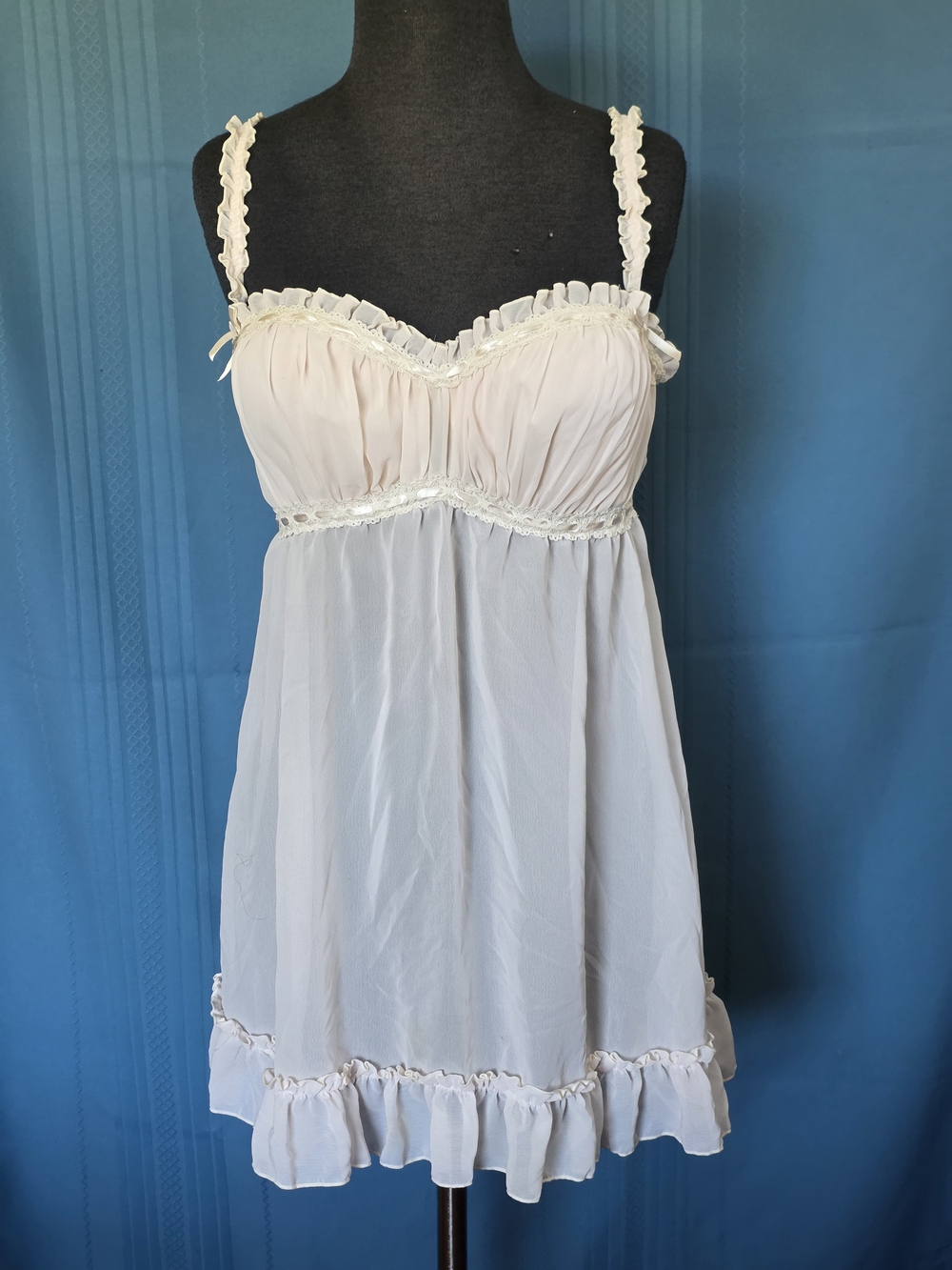 Vintage Y2K Inner Secrets White Sheer Mesh Babydoll Lingerie Slip Nightie L